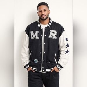 Mad Rich Apparel Varsity Jacket Black White Streetwear Bomber Mens 3XL (HL299)